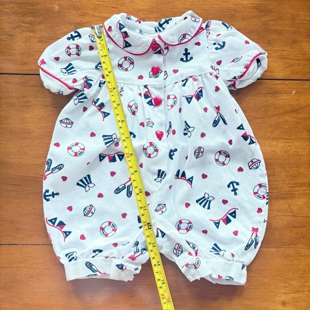 Vintage OshKosh B’gosh Nautical Anchor Baby Collared Bubble Romper Size 3M